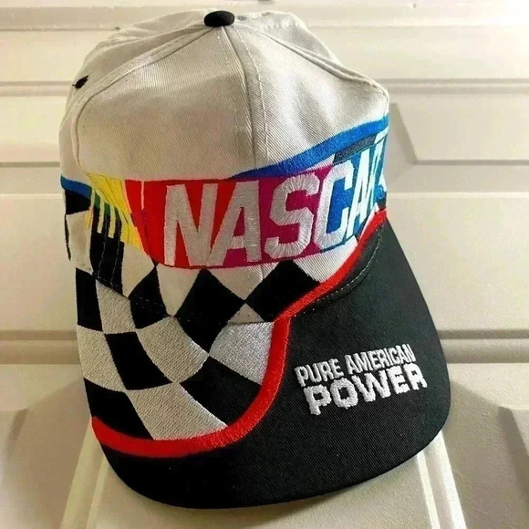 Vintage‎ 90s Nascar Checker Flag Snapback Hat Cap Mens Adjustable - Picture 1 of 7